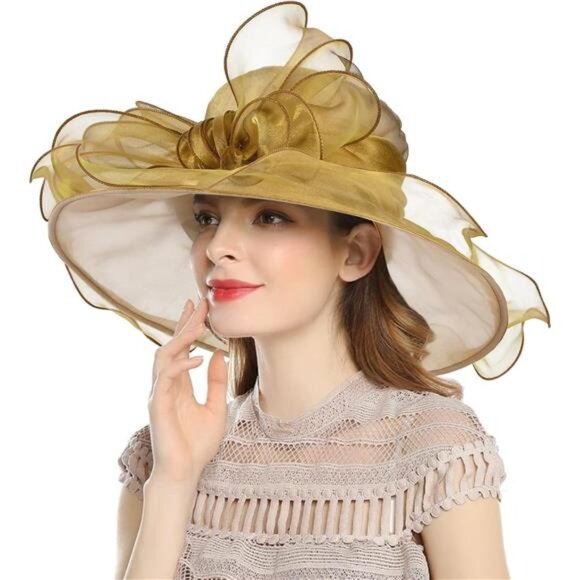 Derby Hats for Women, Classy Organza Sun Hat, Khaki main image 6